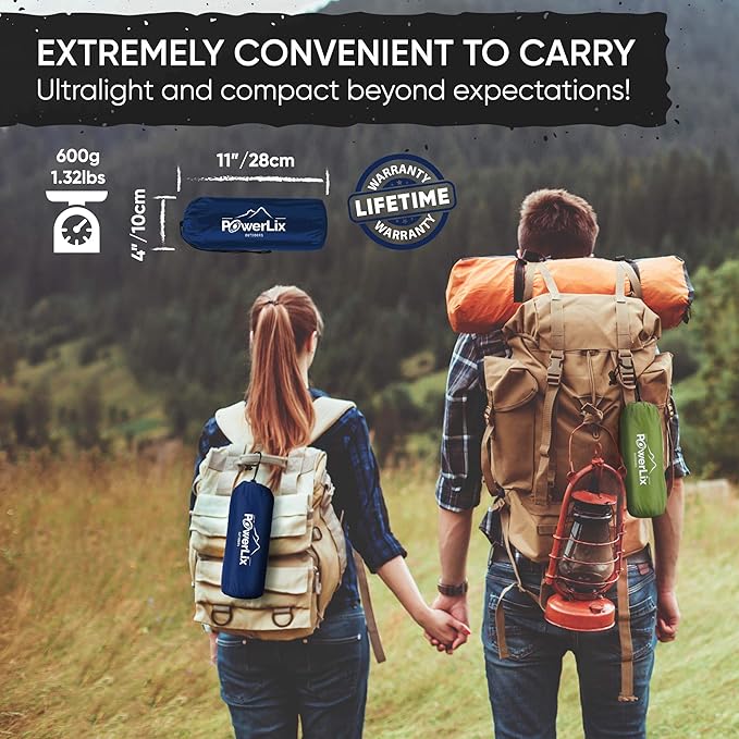 POWERLIX Ultralight Camping Sleeping Pad with Inflation Bag– Compact Lightweight Camping Pad, Outdoor Backpacking Hiking Traveling Airpad Camping Air Mattress Sleeping Mat