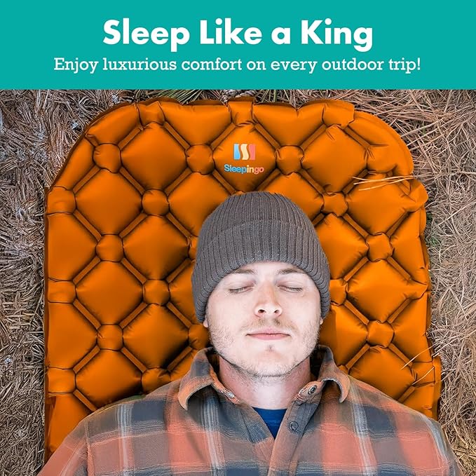 Inflatable Mat for Camping - Pack of 2 - Ultralight Sleeping Pad for Camping and Backpacking - Compact Air Mattress - Camping Mat with Tear-Resistant Ripstop Nylon - 73.5" x 21.5" - Orange