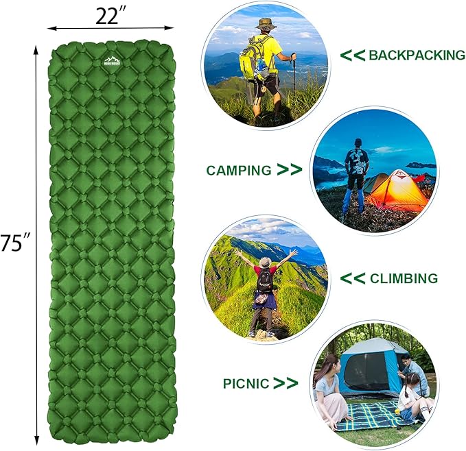 Sleeping pad,Camping pad,for Camping, Hiking, Kayaking, or Any Other Outdoor Activity.(Includes Repair kit & Inflatable Bag)