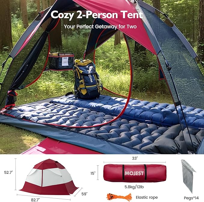 Camping Tent 2 Person, Waterproof & Blackout Double Layer Pop Up Outdoor Tent for Park, Picnic, Travel, Portable and Easy Setup