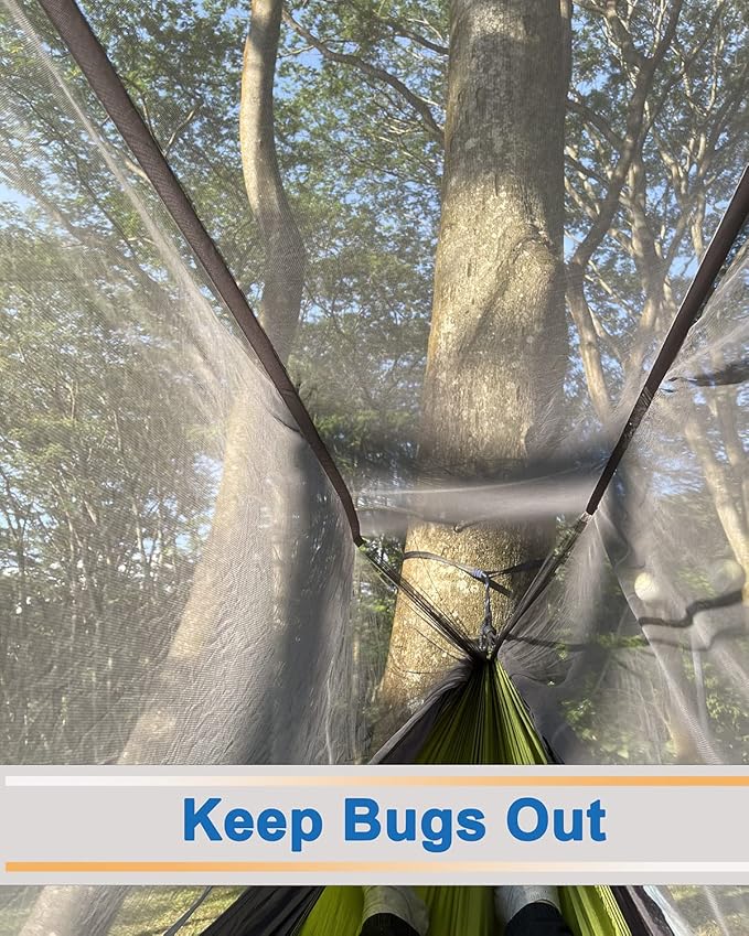 Sunyear Camping Hammock, Portable Single & Double Hammock with Net, 2 Person Hammock Tent with 2 * 10ft Straps, Best for Outdoor Hiking Survival Travel