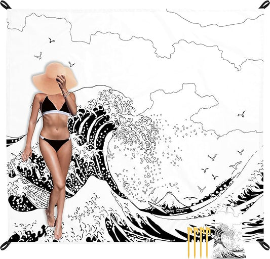 Beach Blanket, Waterproof Sandproof Beach Mat with 4 Stakes & 4 Pockets, 78''×86'' Lightweight Outdoor Picnic Blanket for Travel, Camping, Hiking