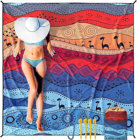 AISPARKY Beach Blanket Waterproof Sandproof, Oversized Large Beach Mat 79" X 83"/120"x108" for 1-8 Adults, Quick Drying&Compact&Lightweight, Picnic Mat Vacation Essentials for Beach Camping Travel