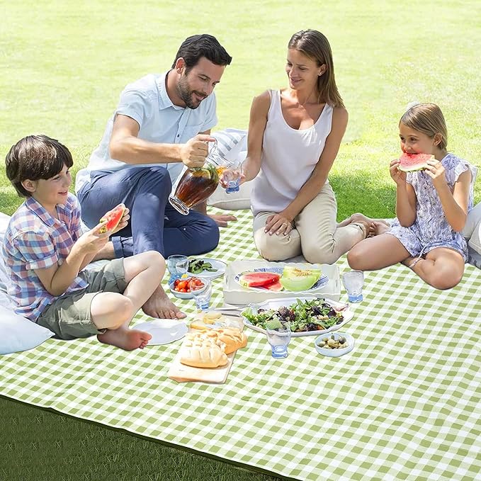 Picnic Blanket Outdoor Extra Large Picnic Mat 80"X60" Camping Blanket Beach Blanket Foldable Waterproof Sand Mat Hiking Travel Family Concerts(Green)