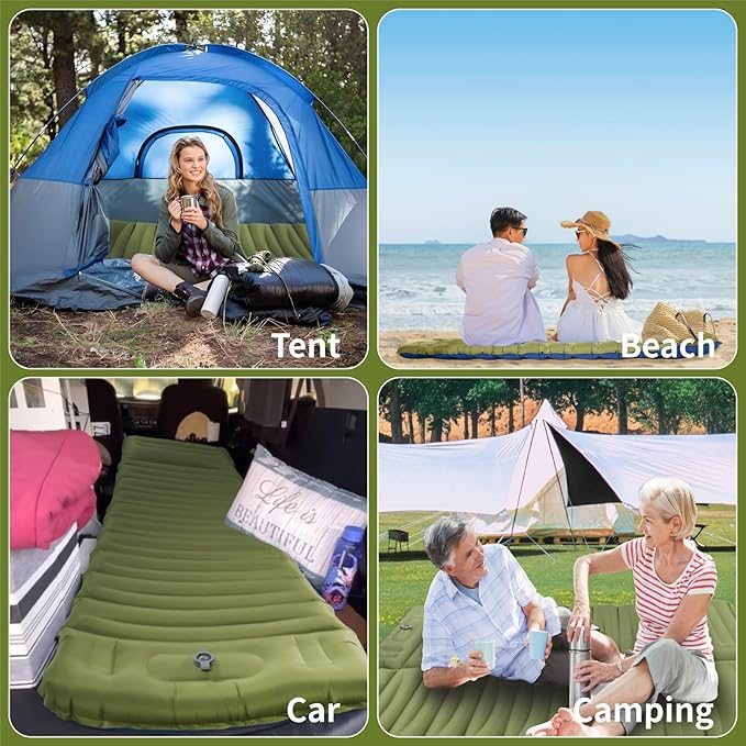 MEETSUN Insulated Sleeping Mat for Camping,50D Poly Pongee Fabric,Wear-Resistant,Enlarged Size,5" Thick Camping Mattress Pad with Built-in Foot Pump,Lightweight Sleeping Pad for Backpacking,Car,Tent.