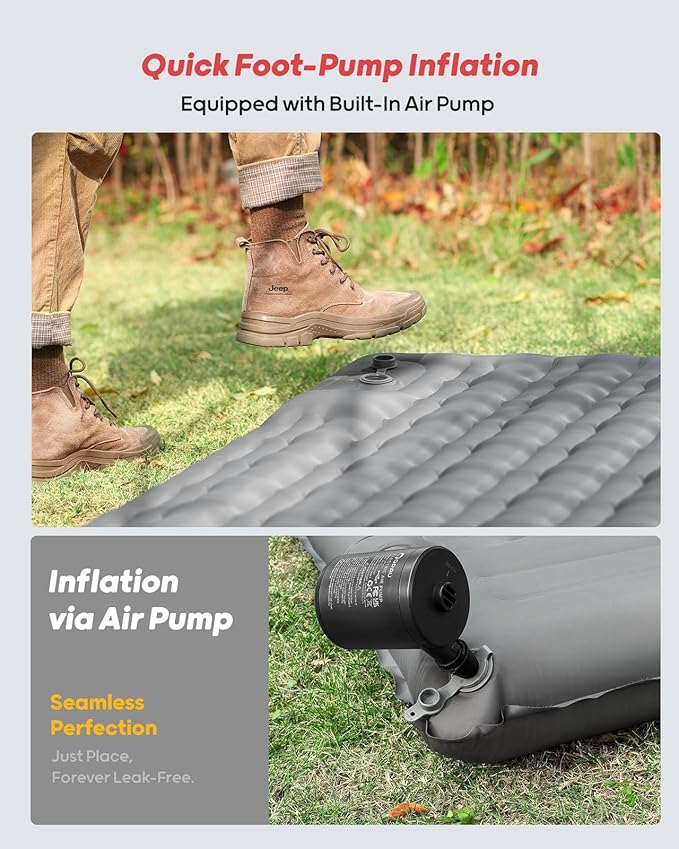 QPAU Camping Sleeping Pad, 2 Person Camping Mat, Enhanced Support for Healthy, with Built-in Foot Pump, 4.7 Inch Durable Sleeping Mattress for Camping, Hiking, Backpacking and Home