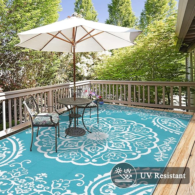 Pauwer Reversible Outdoor Rug, 6'x9', Waterproof Polypropylene Patio Mat, RV, Balcony, Deck, Beach, Picnic