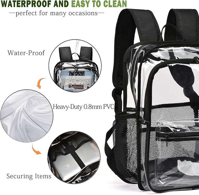 Clear Backpack,15 '' Clear Backpacks for School Heavy Duty PVC See Through Bag Waterproof Bookbag for Girls & Boys, Purple