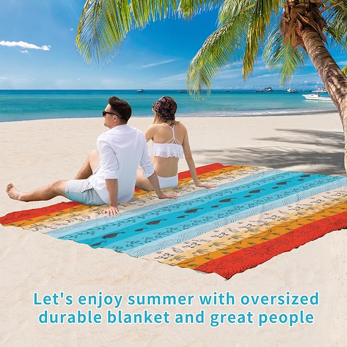 BYDOLL Beach Blanket Waterproof Sandproof 78''×81'' Suits1-4 Adults Compact Lightweight Oversized Sand-Free Blanket Large Picnic Mat for Beach Travel Camping Hiking