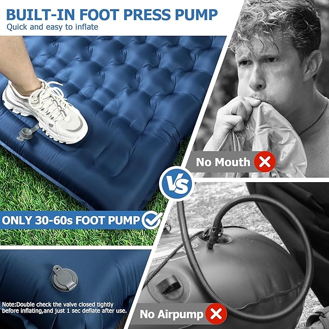 Sleeping Pad for Camping, Ultralight 4.7" Extra-Thick Inflatable Camping mat with Pillow Built-in Foot Pump, Compact Lightweight Air Mattress for Camping Backpacking Hiking Car Travel Tent, Navy Blue