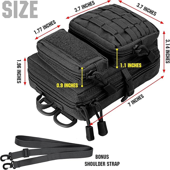 bvya Tactical Molle EDC Utility Pouch Compact Tool Pouch Mini Waist Bag Crossbody Backpack-Design Phone Pouch with Shoulder Strap Flag Patch and D-Rings
