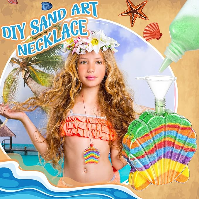 Tanlade 50 Pcs Shell Shaped Sand Art Bottle Necklaces, Sand Art Bulk for Crafts Create Your Own Sand Art for DIY Craft Making Classroom Activities Christmas Party Favors, Sand Not Include