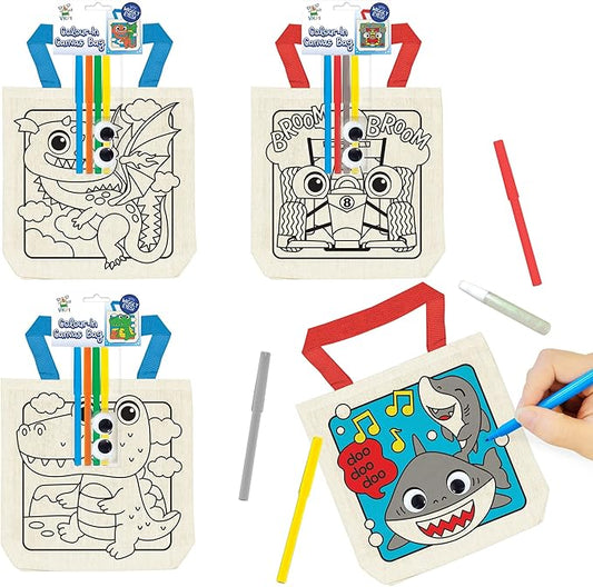 6 Pieces Kids Coloring Goodie Bags, Reusable Canvas Bag, Cute Art Party Favors, Color Your Own Bags for DIY Painting Birthday Carnival Celebration, Party Supplies Gift, Boys