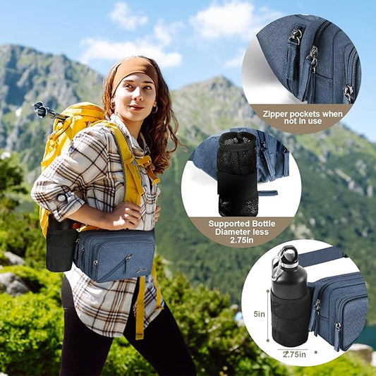 Fanny Pack Waterproof Waist Bag Pack Men Women Hip Bum Bag With Water Bottle Holder Adjustable Strap Suitable For Outdoors Workout Traveling Hiking Cycling Dog Walking Pouch Bag(Blue)