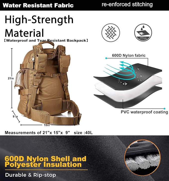 Tactical Backpack Military Army Daypack - Assault Pack for Men Molle Backpacks Bug Out Bag 3 Day Pack for Hiking Camping Travel Hunting Rucksack Trekking Coyote