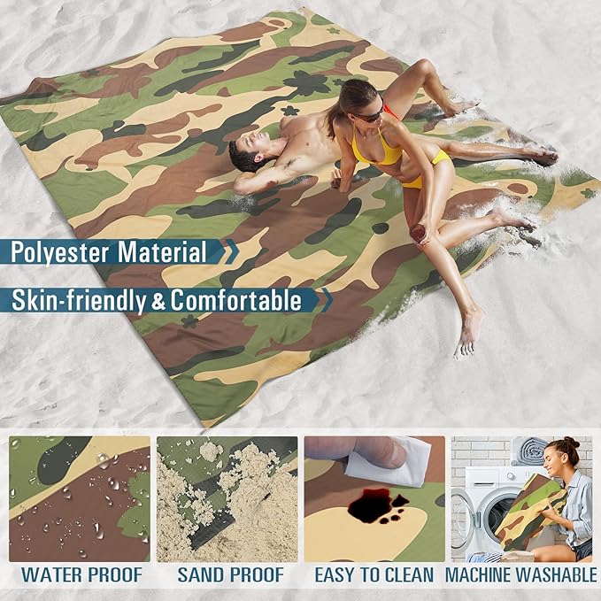 Beach Blanket Sandproof Waterproof 78''×81''1-5 Adults Oversized,Compact Lightweight Durable Beach Mat for Travel Camping Hiking Picnic Blanket