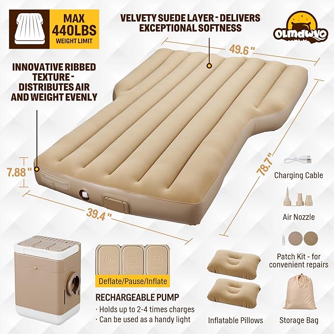 Camping Air Mattress for Tesla Model Y (Max 440lbs), Self-Inflating Car Sleeping Pad with Wireless Charging Air Pump, 7.88” Thick, Portable Sleeping Mat for Tesla Model Y Accessories 2024-2021