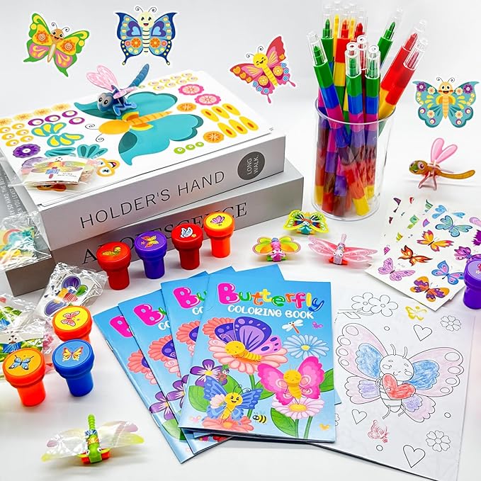 72 Pcs Butterfly Coloring Book Party Favors,Spring Butterfly Insects Party Goodie Bags Fillers,Butterfly Birthday Party Games Craft DIY Kit Face Stickers Tattoo for Circus Fairy Pinatas (Butterfly)