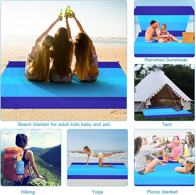 BYDOLL Beach Blanket Waterproof Sandproof 78''×81'' 1-7 Adults Oversized Lightweight Large Picnic Mat Waterproof Sandproof Blanket for Beach