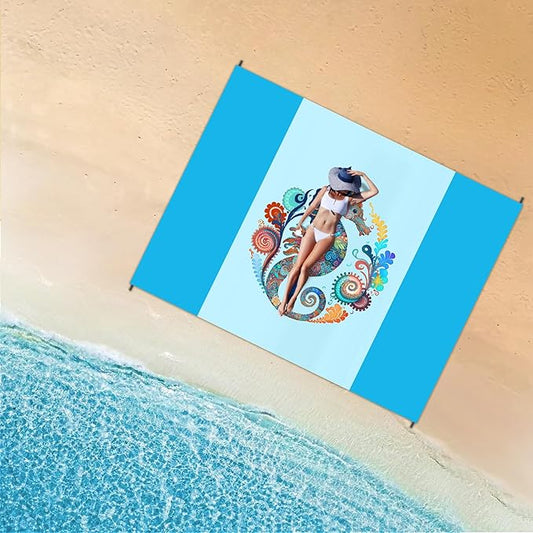 Large Beach Blanket Waterproof Sandproof 108"x 82" for 1-6 Adults,Quick Drying Beach Mat,Lightweight & Durable,Beach Essentials for Family Beach Camping Travel Picnic