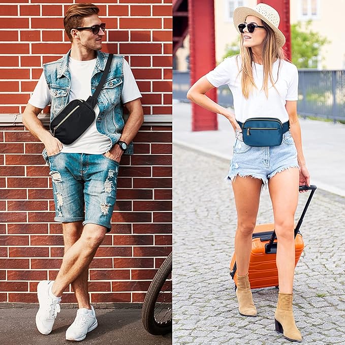 Fanny Packs for Women Men Fashion Plus Size Waist Pack Belt Bag Fanny Pack for Girls Boys with 5 Pockets Adjustable Belt, Cute Bum Bag Hip Bags for Travel Disney Running (Dark Cyan Fanny Pack)