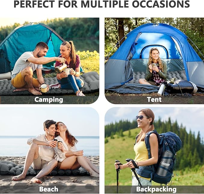 Sleeping Pad for Camping, Ultralight Inflatable Camping Mat with Pillow Built-in Foot Pump Sleeping Pads, Compact & Lightweight Camp Air Mattress for Backpacking, Hiking