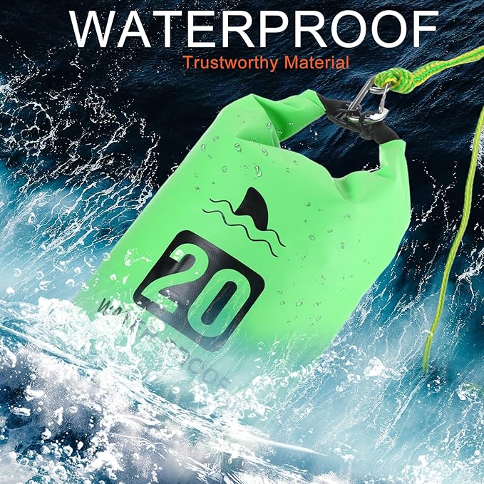 2 Set 20L Sand Anchor Heavy Duty Buoy Kit 2 in 1 Kayak Anchor Floating Waterproof Dry Bag with High Visibility Float Rope for Lake Beach Boat Hiking Camping Water Sports Surfing Kayaking(Green)