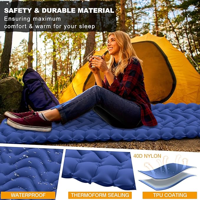 MEETPEAK Sleeping Pad, Extra Thickness 4 Inch Inflatable Camping Sleeping Mat with Pillow Built-in Foot Press, Compact Ultralight Camping Air Mattress for Backpacking, Hiking, Tent