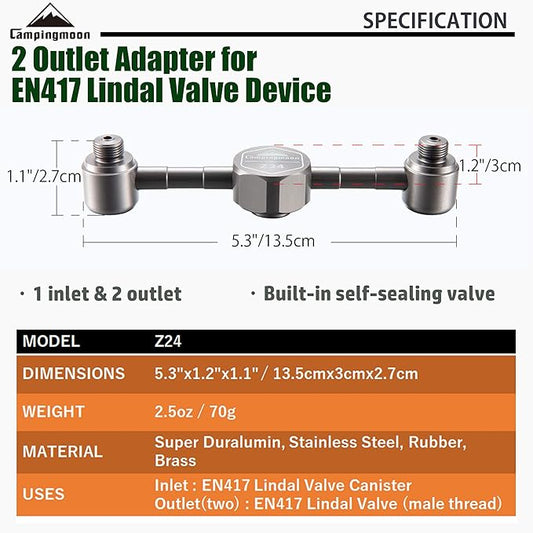 CAMPINGMOON 2 Outlet Adapter for EN417 Lindal Valve Canister Device Camping Lantern Z24