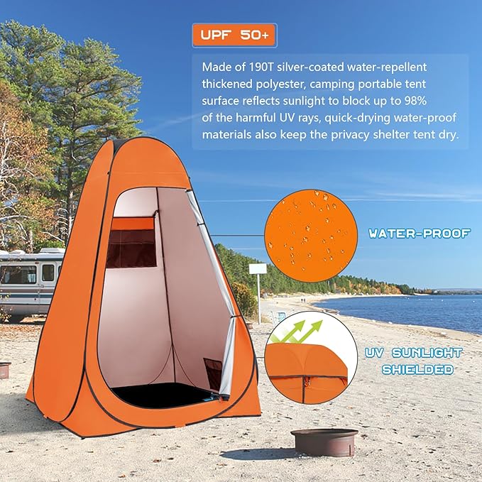 BRIAN & DANY Pop Up Shower Tent, Portable Privacy Camping Changing Tent, Camp Toilet Bathroom Pod with Rain Shelter & Windows, UPF 50+ & Waterproof, 47.2" x 47.2" x 74.8"