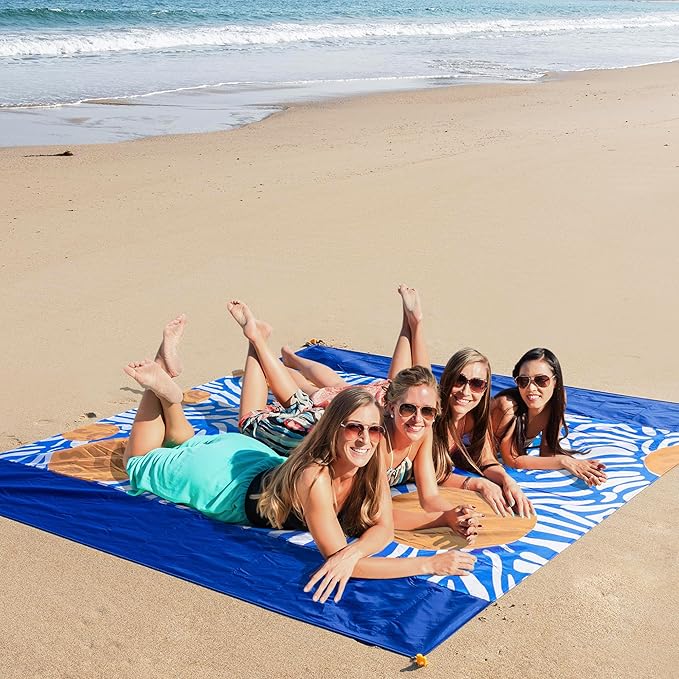 Sandproof Waterproof Beach Blanket, 80"x80" Large Beach Mat for 4-6 Adults, Lightweight Quick Dry Windproof Picnic Mat