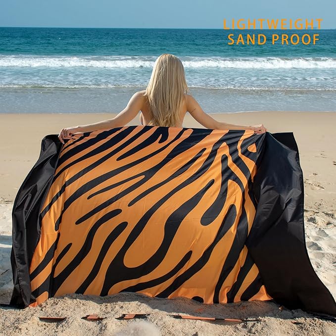 Sandproof Waterproof Beach Blanket, 80"x80" Large Beach Mat for 4-6 Adults, Lightweight Quick Dry Windproof Picnic Mat