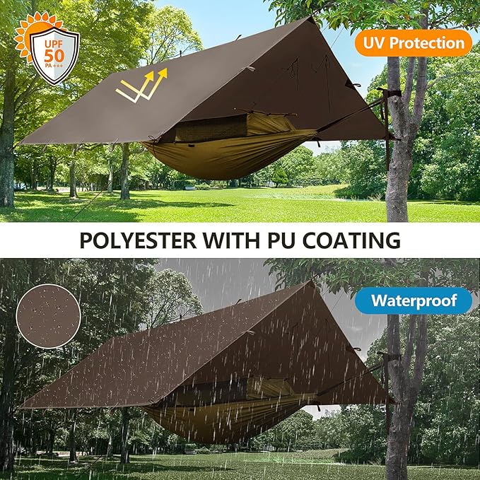 FREE SOLDIER Camping Tarp Waterproof Portable Multifunctional Outdoor Traveling Awning Backpacking Shelter Rain Tarp (Taupe 10×10.5ft)