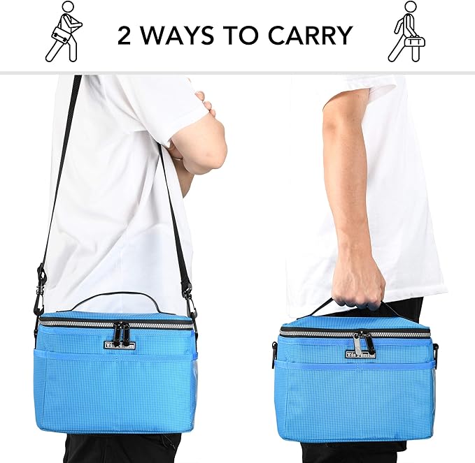 Tirrinia Insulated Lunch Box for Women Men, Leakproof Reusable Lunch Bag Containers for Adult,Working,Office,Lunch Soft Cooler Bag Tote for Picnic Hiking Beach,Blue Checkered