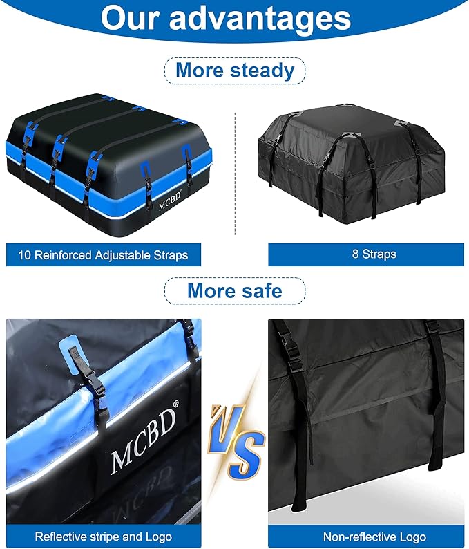 Rooftop Cargo Carrier, 26 Cubic Feet Soft-Shell Waterproof Car Roof Luggage Bag for All Vehicles SUV with/Without Rails, Includes 10 Reinforced Straps 6 Door Hooks Suitable, Storage Bag,Anti-Slip Mat