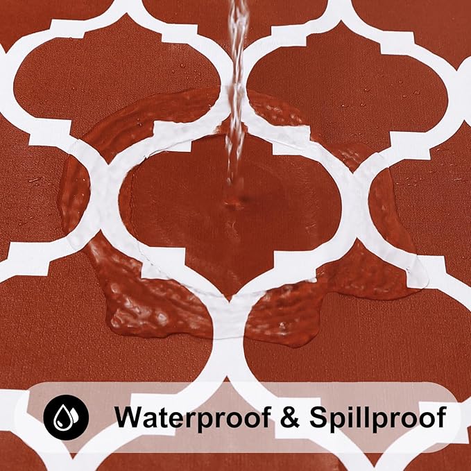 Smiry Rectangle Picnic Table Cover, Waterproof Elastic Fitted Camping Tablecloths for 6 Foot Tables, Wipeable Flannel Backed Vinyl Tablecloth Protector for Indoor, Outdoor (Rust, 30x72 Inches)