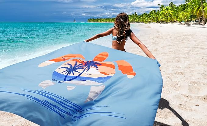 Beach Blanket Waterproof Sandproof Beach Mat 79" X 83" /10'x9' for 2-8 Adults Quick Drying Outdoor Picnic Mat Beach Accessories for Travel, Camping, Hiking