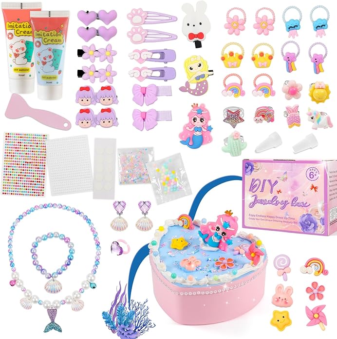 Children's Jewelry Box DIY with Cream Glue Decorate Your Princess' Jewelry Organiser- Gifts Idea for Girls for Valentines, Birthday, Arts and Crafts for Kids