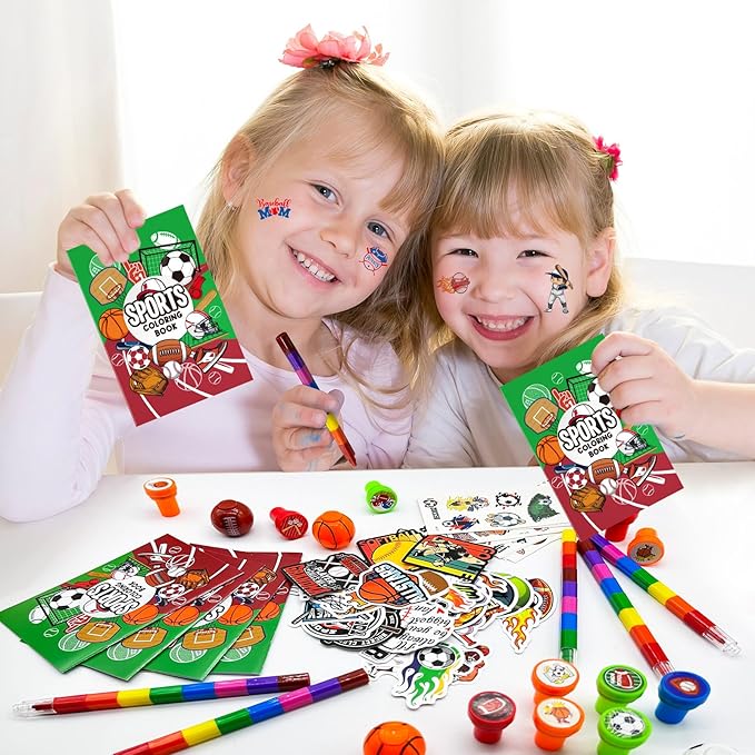 Cinrobiye 72 Pieces Sports Party Favors，Sports Goodie Bags Fillers ，Sports Coloring Book with Crayons，Ball birthday Party Supplies，Sports Games Class Prizes Gift for Classroom Sports School Party