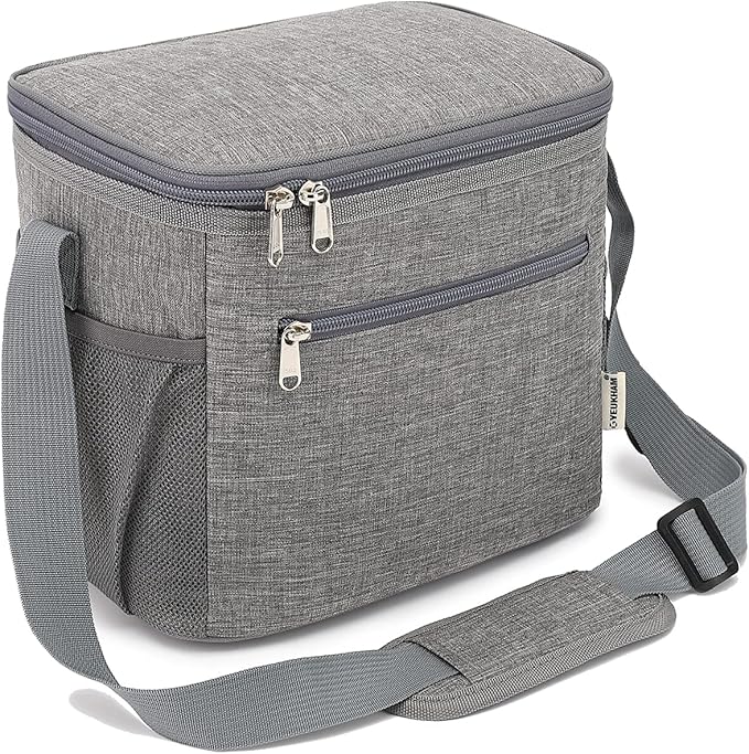 Insulated Lunch Bag for Adult/Women/Men, Reusable Large Lunch Box Cooler Soft Leakproof Tote, Thermal Meal Prep Lunch Pail with Adjustable Shoulder Strap for Picnic/School/Travel/Office,Grey