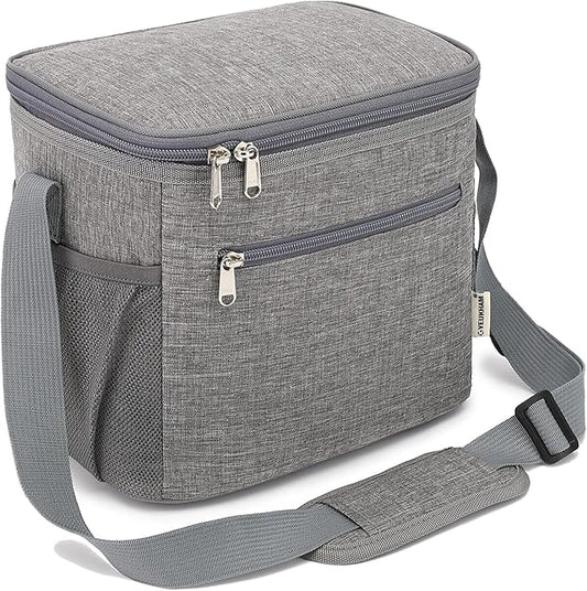 Insulated Lunch Bag for Adult/Women/Men, Reusable Large Lunch Box Cooler Soft Leakproof Tote, Thermal Meal Prep Lunch Pail with Adjustable Shoulder Strap for Picnic/School/Travel/Office,Grey