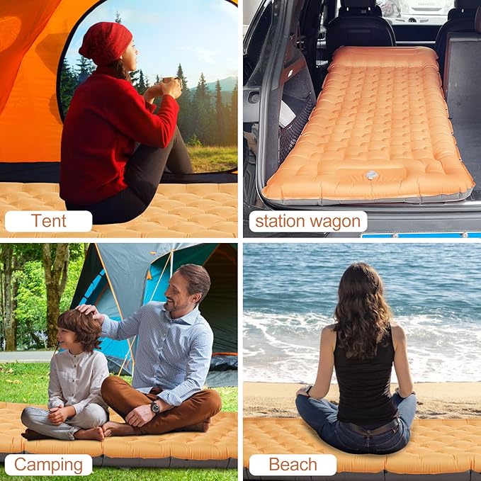 Camping Sleeping Pad, 50D Extra Thickness 4.7 Inch Inflatable Sleeping Mat Lightweight Waterproof Camping with Built-in Pump Air Mattress for Backpacking, Hiking, Tent, Traveling,(Orange+Grey)
