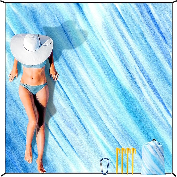 Beach Blanket Waterproof Sandproof Extra Large Beach Mat 79" X 83"/120"x108"for 1-8 Adults Quick Drying Durable Outdoor Picnic Mat for Beach Travel Camping Hiking