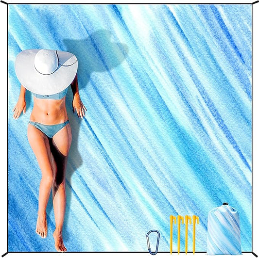 Beach Blanket Waterproof Sandproof Extra Large Beach Mat 79" X 83"/120"x108"for 1-8 Adults Quick Drying Durable Outdoor Picnic Mat for Beach Travel Camping Hiking