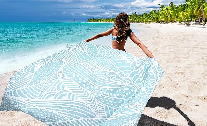 Beach Blanket Waterproof Sandproof Beach Mat 79" X 83" /10'x9'for 2-8 Adults Quick Drying Outdoor Picnic Mat Beach Accessories for Travel, Camping, Hiking