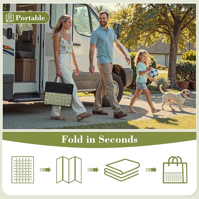 Lahome Plastic Outdoor Rug 8x10 Waterproof, Camping Rugs for Outside Your Rv, Lightweight Outdoor Mat for Beach Picnic Backyard Garden Under Awning, Pale Green,8'x10'