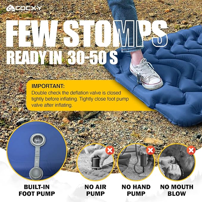 Self Inflating Sleeping Pad 3.4 inch Thick Ultralight Inflatable Camping Pad with Pillow & Built-in Foot Pump, Backpacking Sleeping pad for Camping, Traveling, Tents, Hiking, Floor