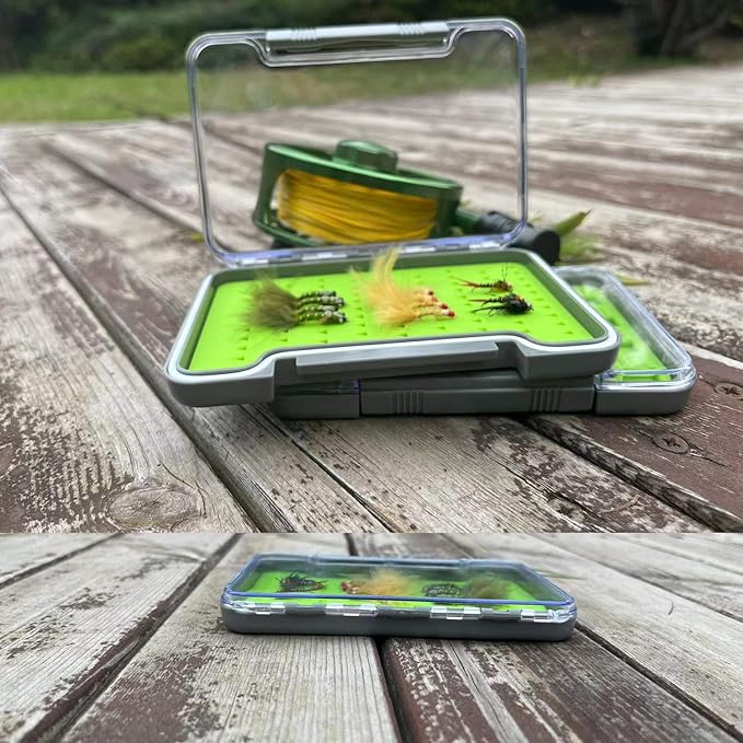 Aventik Fly Fishing Boxes Silicone Super Slim Fishing Storage Fishing Tackle Case Waterproof Best Pocket Sizes 7.36"X4.02"X0.63"/5.39"X3.74" X0.63'(2pc-g048mb)