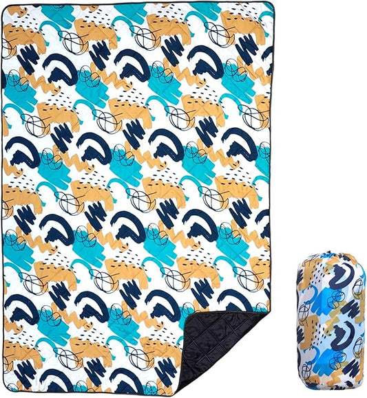 Waterproof Outdoor Blanket, 78.7x55inch, Printed Large Picnic Blankets, Foldable Picnic Mat, Camping Blanket for Picnic, Grass, Park, Lawn, Beach - Blue Painting
