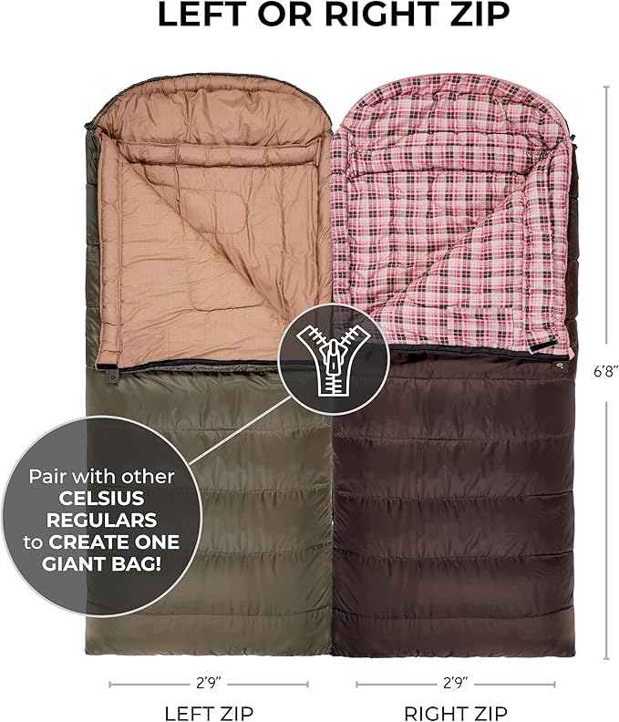 Teton Celsius Regular, -25F, 20F, 0F Degree Sleeping Bags, All Weather Bag for Adults and Kids, Camping Made Easy and Warm, Travel Sack Included